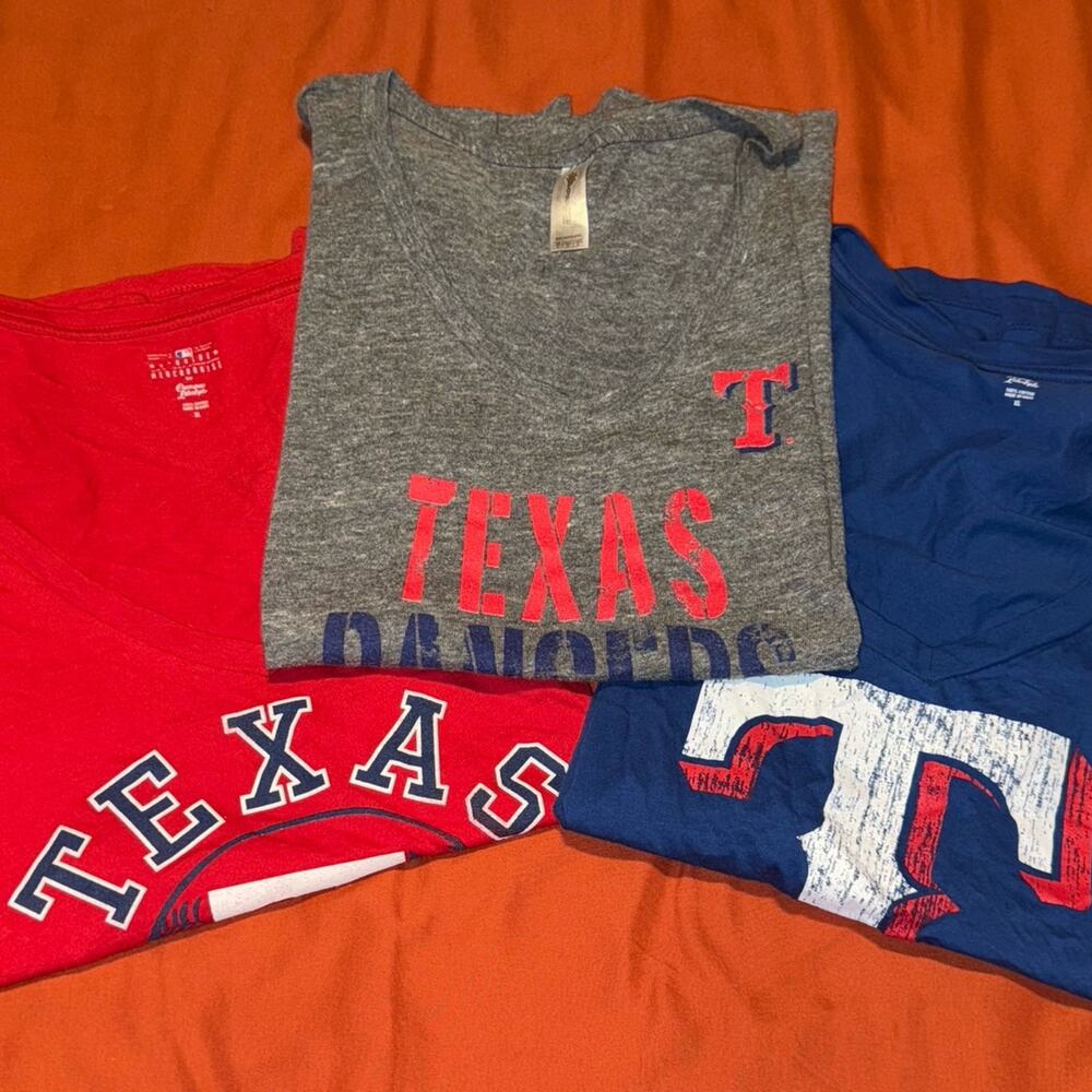 Texas Rangers Women’s XL T-Shirt Bundle | 3 Official MLB Graphic V-Neck Tees | F